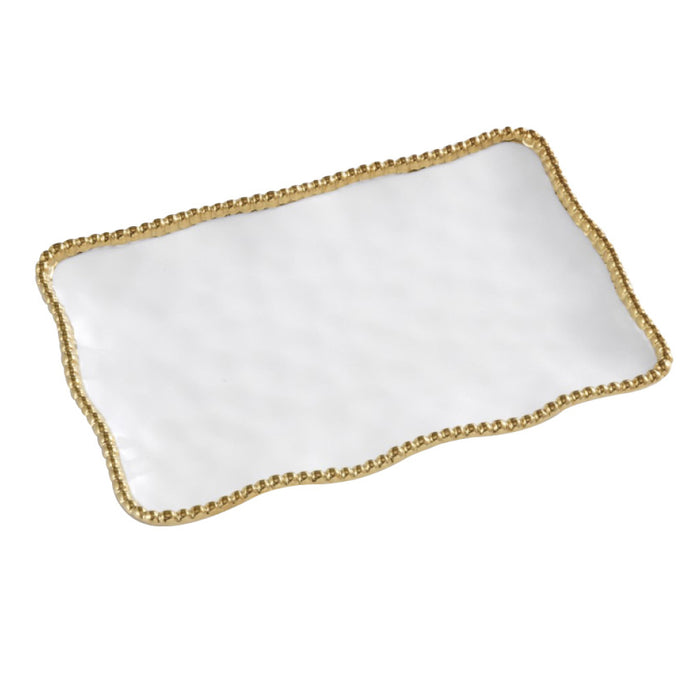 Pampa Bay 14.25" x 9" Golden Salerno Rectangular Porcelain Medium Serving Plate - 2/Case - CER2714WG