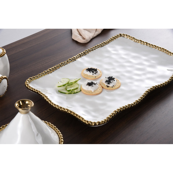 Pampa Bay 14.25" x 9" Golden Salerno Rectangular Porcelain Medium Serving Plate - 2/Case - CER2714WG