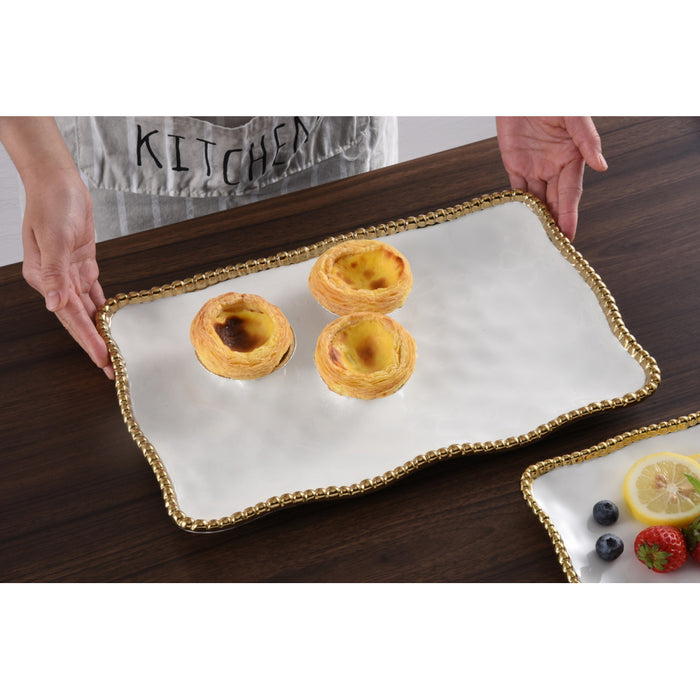 Pampa Bay 14.25" x 9" Golden Salerno Rectangular Porcelain Medium Serving Plate - 2/Case - CER2714WG