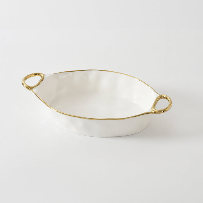 Pampa Bay 16" x 9" Golden Handles Oval Porcelain Baking Dish - CER2805WG