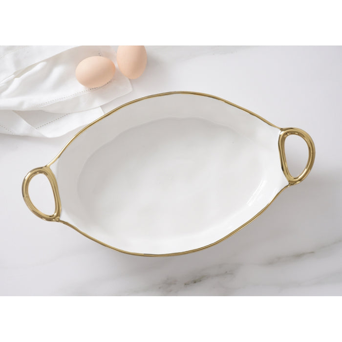 Pampa Bay 16" x 9" Golden Handles Oval Porcelain Baking Dish - CER2805WG