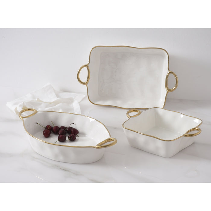 Pampa Bay 16" x 9" Golden Handles Oval Porcelain Baking Dish - CER2805WG