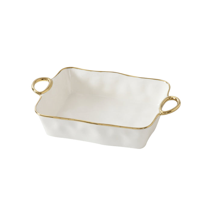 Pampa Bay 14.75" x 9" Golden Handles Rectangular Porcelain Baking Dish - CER2808WG