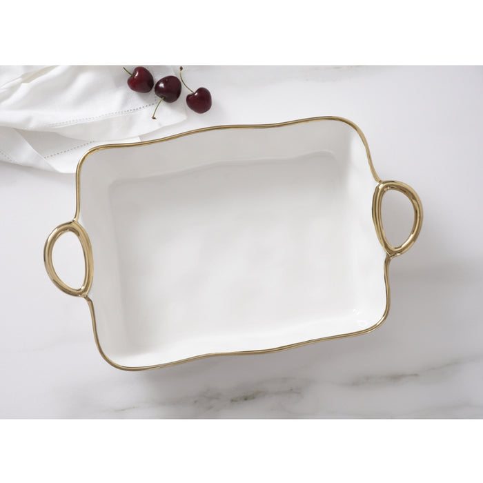 Pampa Bay 14.75" x 9" Golden Handles Rectangular Porcelain Baking Dish - CER2808WG