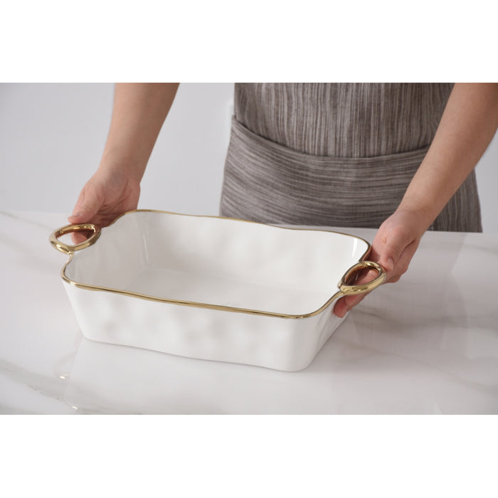 Pampa Bay 14.75" x 9" Golden Handles Rectangular Porcelain Baking Dish - CER2808WG
