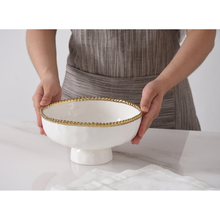 Pampa Bay 8" Golden Salerno Round Porcelain Medium Footed Bowl - 2/Case - CER2849WG