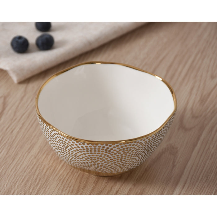 Pampa Bay 4" Sensu White-Gold Round Porcelain Snack Serving Bowl - 6/Case - GDD2007