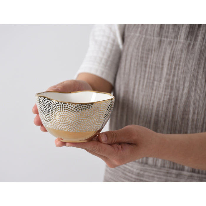 Pampa Bay 4" Sensu White-Gold Round Porcelain Snack Serving Bowl - 6/Case - GDD2007
