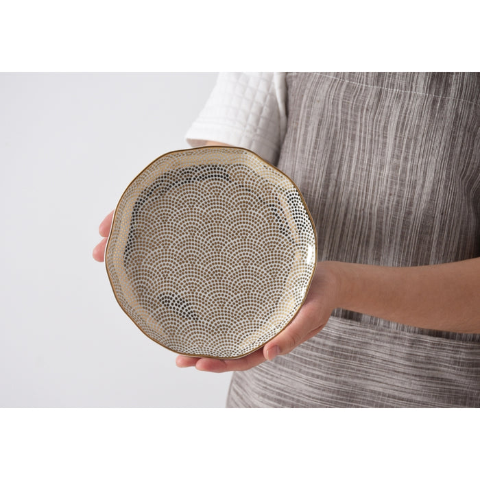 Pampa Bay 6" Sensu White-Gold Round Porcelain Appetizer/Dessert Plate - 4/Case - GDD2010