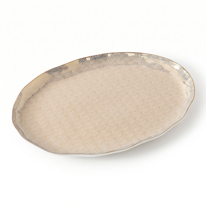 Pampa Bay 16" x 11" Sensu White-Gold Oval Porcelain Large Serving Plate - GDD2011