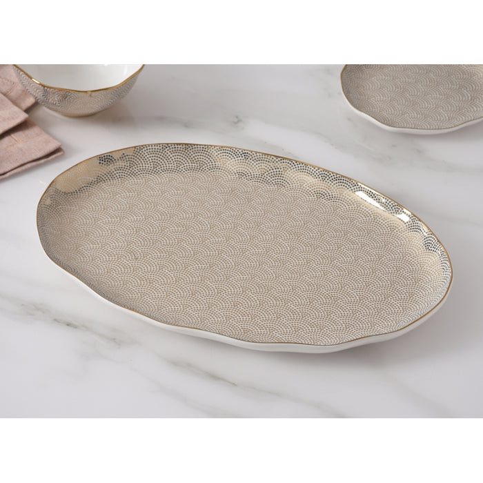Pampa Bay 16" x 11" Sensu White-Gold Oval Porcelain Large Serving Plate - GDD2011