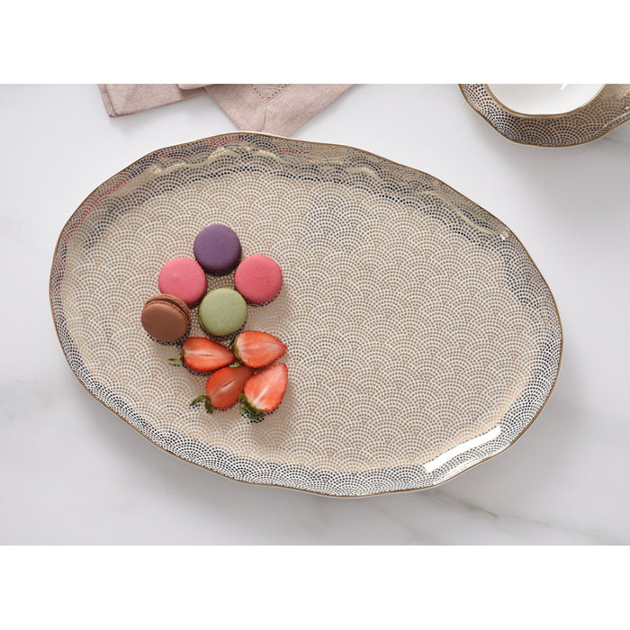 Pampa Bay 16" x 11" Sensu White-Gold Oval Porcelain Large Serving Plate - GDD2011