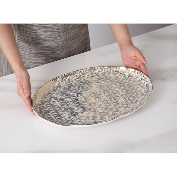 Pampa Bay 16" x 11" Sensu White-Gold Oval Porcelain Large Serving Plate - GDD2011