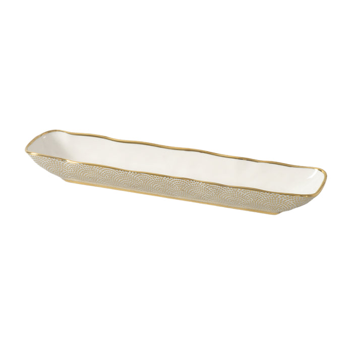 Pampa Bay 13" x 3.25" Sensu White-Gold Oval Porcelain Cracker Tray - 2/Case - GDD2014