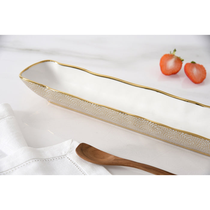 Pampa Bay 13" x 3.25" Sensu White-Gold Oval Porcelain Cracker Tray - 2/Case - GDD2014