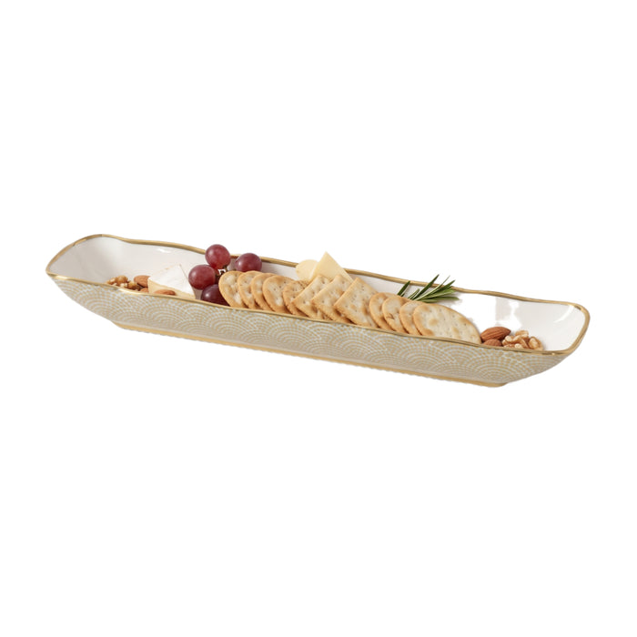 Pampa Bay 13" x 3.25" Sensu White-Gold Oval Porcelain Cracker Tray - 2/Case - GDD2014