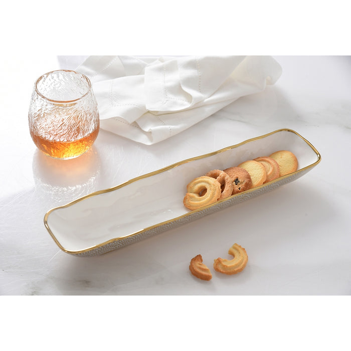Pampa Bay 13" x 3.25" Sensu White-Gold Oval Porcelain Cracker Tray - 2/Case - GDD2014