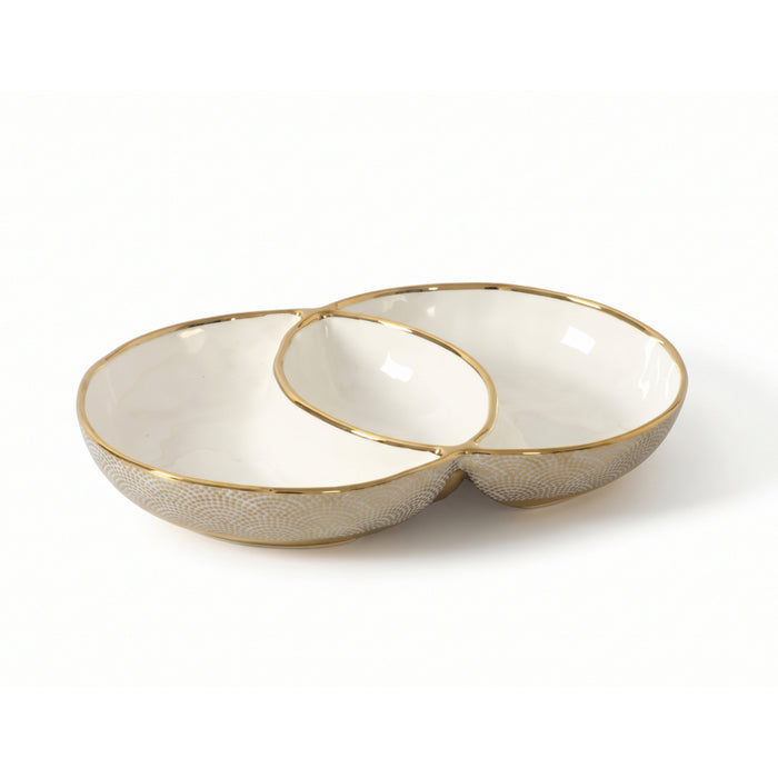 Pampa Bay 3-Section Sensu White-Gold Oval Porcelain Serving Bowl - GDD2015