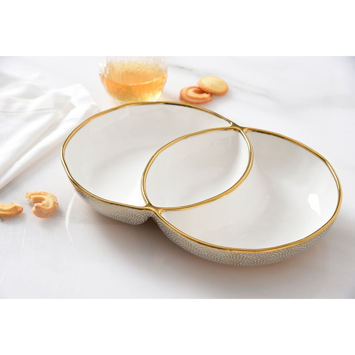 Pampa Bay 3-Section Sensu White-Gold Oval Porcelain Serving Bowl - GDD2015