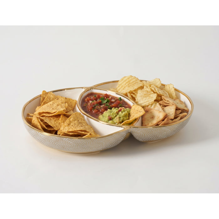 Pampa Bay 3-Section Sensu White-Gold Oval Porcelain Serving Bowl - GDD2015