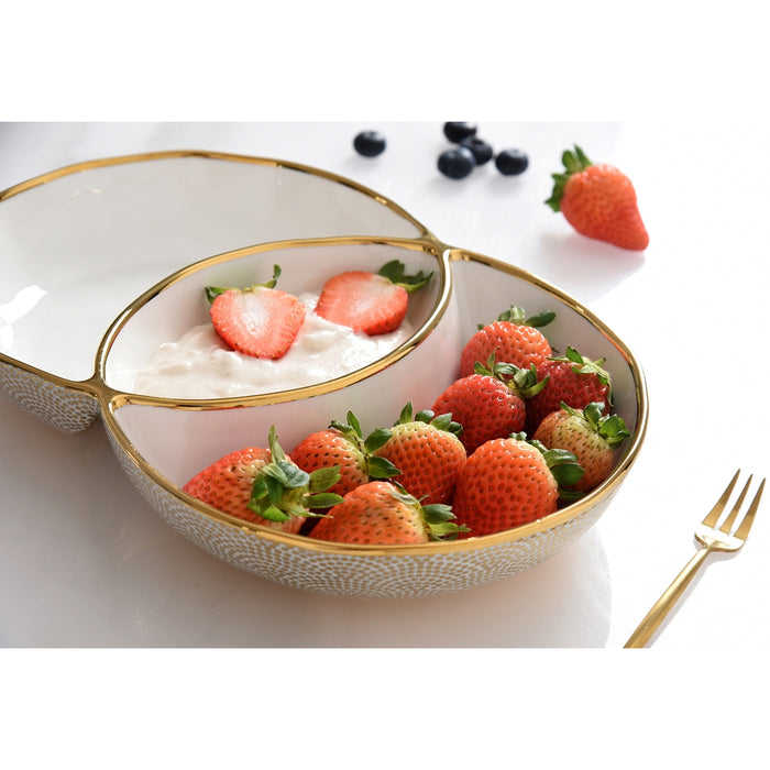 Pampa Bay 3-Section Sensu White-Gold Oval Porcelain Serving Bowl - GDD2015