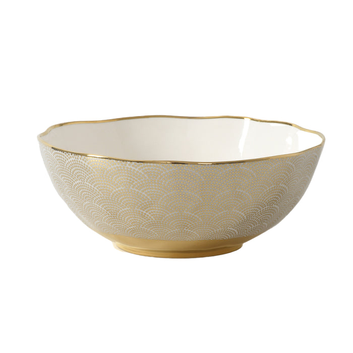 Pampa Bay 10.75" Sensu White-Gold Round Porcelain Large Salad Bowl - GDD2016