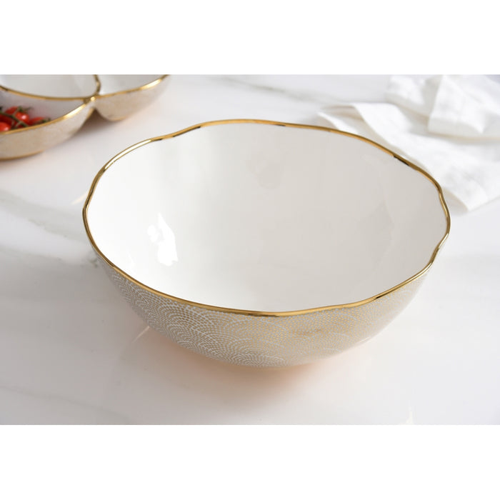 Pampa Bay 10.75" Sensu White-Gold Round Porcelain Large Salad Bowl - GDD2016