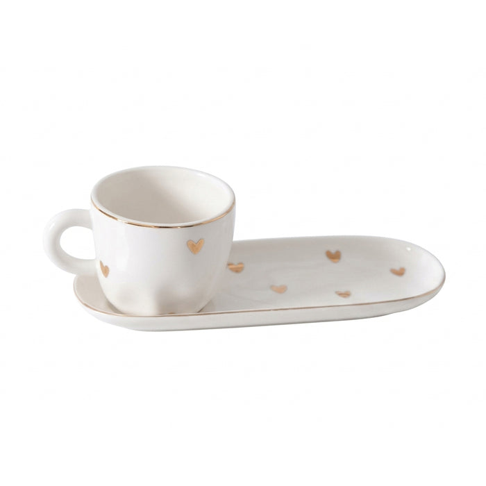 Pampa Bay 4 Oz. Heart to Heart White-Gold Porcelain Espresso Cup & Saucer Set - 2/Case - HRT014G