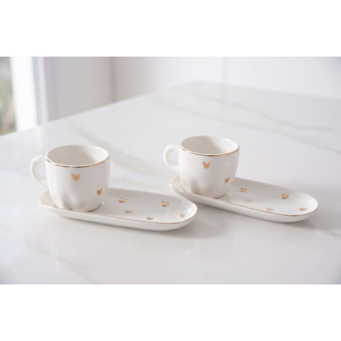 Pampa Bay 4 Oz. Heart to Heart White-Gold Porcelain Espresso Cup & Saucer Set - 2/Case - HRT014G
