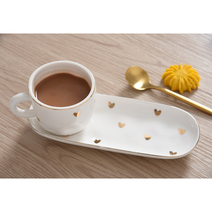 Pampa Bay 4 Oz. Heart to Heart White-Gold Porcelain Espresso Cup & Saucer Set - 2/Case - HRT014G