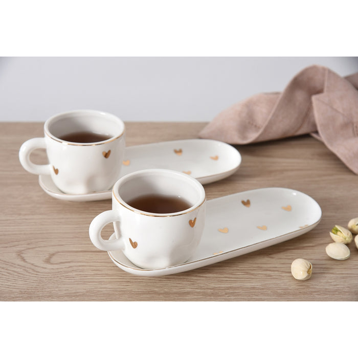 Pampa Bay 4 Oz. Heart to Heart White-Gold Porcelain Espresso Cup & Saucer Set - 2/Case - HRT014G
