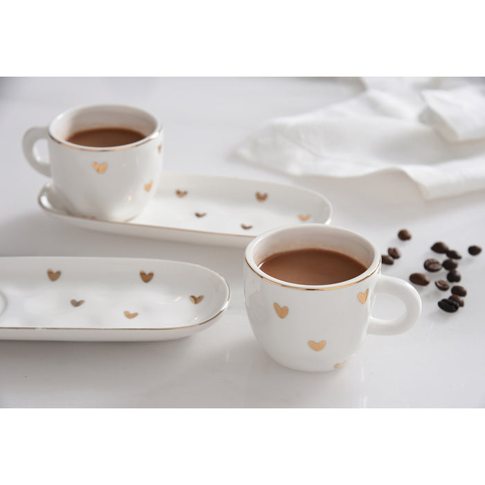 Pampa Bay 4 Oz. Heart to Heart White-Gold Porcelain Espresso Cup & Saucer Set - 2/Case - HRT014G