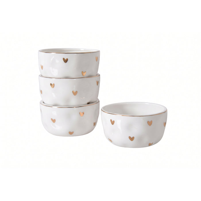 Pampa Bay 3.75" Heart to Heart White-Gold Round Porcelain Snack Bowl - 4/Case - HRT016G
