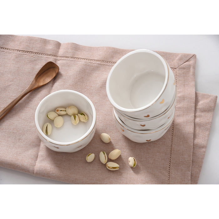Pampa Bay 3.75" Heart to Heart White-Gold Round Porcelain Snack Bowl - 4/Case - HRT016G