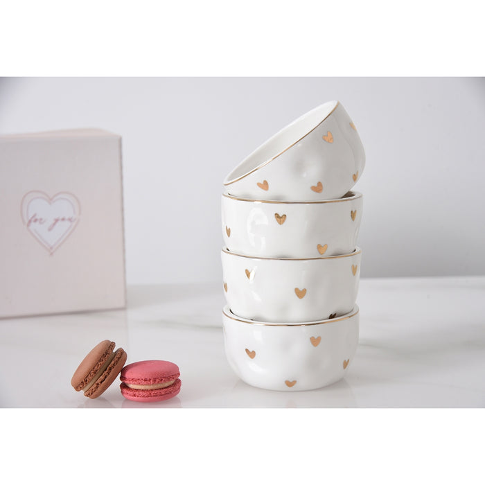 Pampa Bay 3.75" Heart to Heart White-Gold Round Porcelain Snack Bowl - 4/Case - HRT016G
