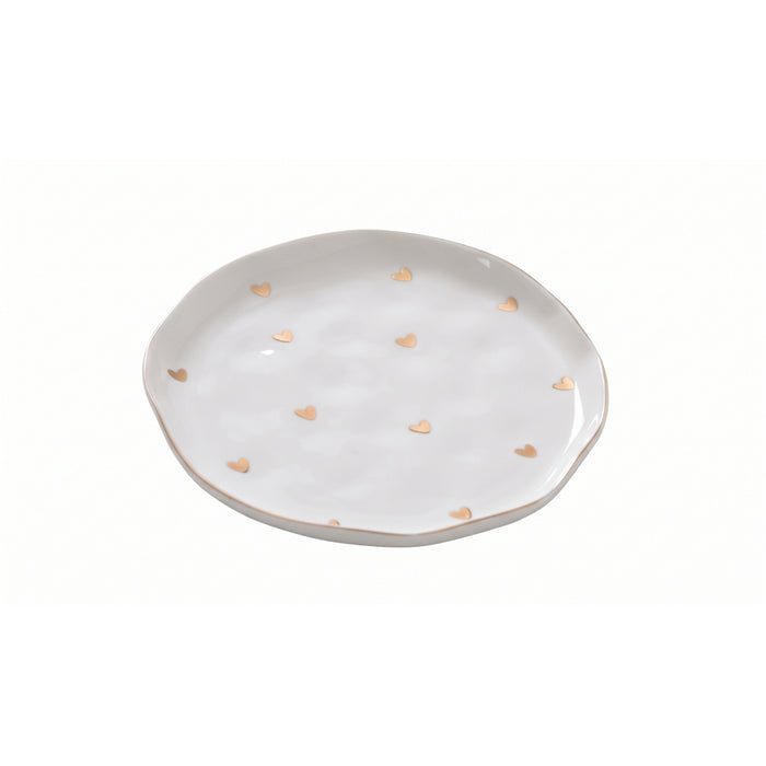 Pampa Bay 7" Heart to Heart White-Gold Round Porcelain Dessert Plate - 4/Case - HRT017G