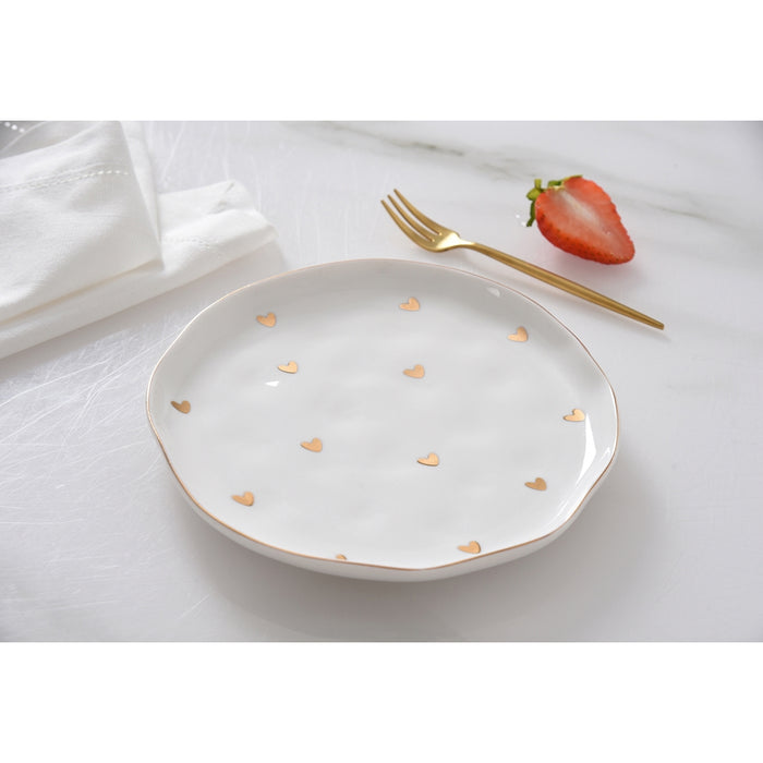 Pampa Bay 7" Heart to Heart White-Gold Round Porcelain Dessert Plate - 4/Case - HRT017G