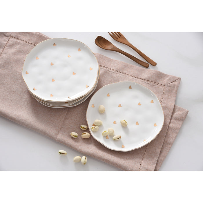 Pampa Bay 7" Heart to Heart White-Gold Round Porcelain Dessert Plate - 4/Case - HRT017G