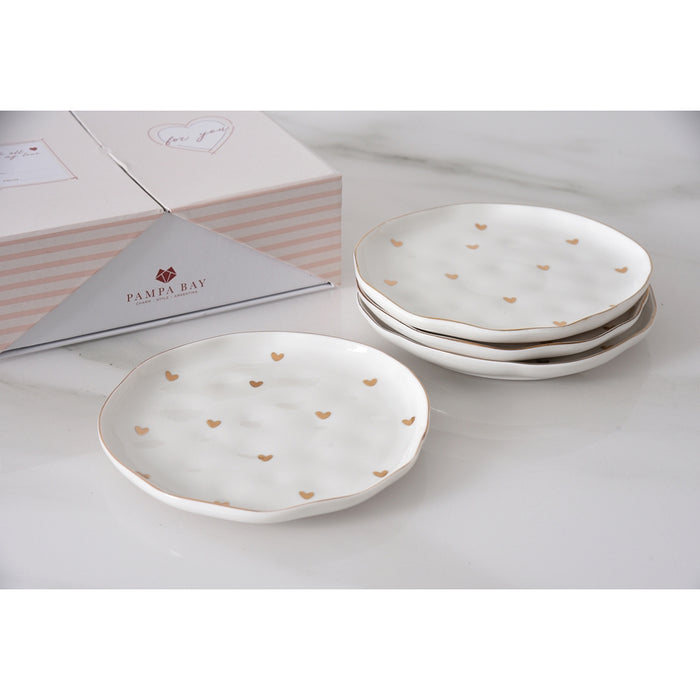 Pampa Bay 7" Heart to Heart White-Gold Round Porcelain Dessert Plate - 4/Case - HRT017G