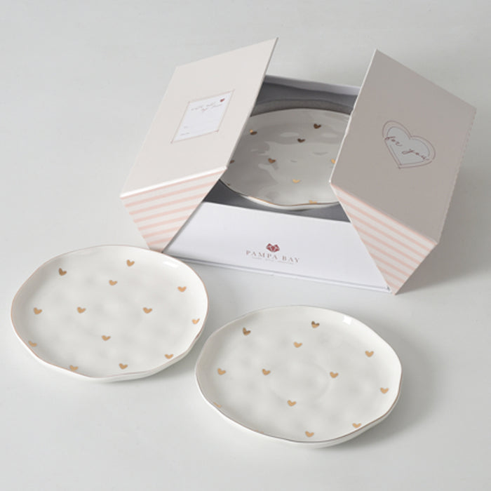 Pampa Bay 7" Heart to Heart White-Gold Round Porcelain Dessert Plate - 4/Case - HRT017G