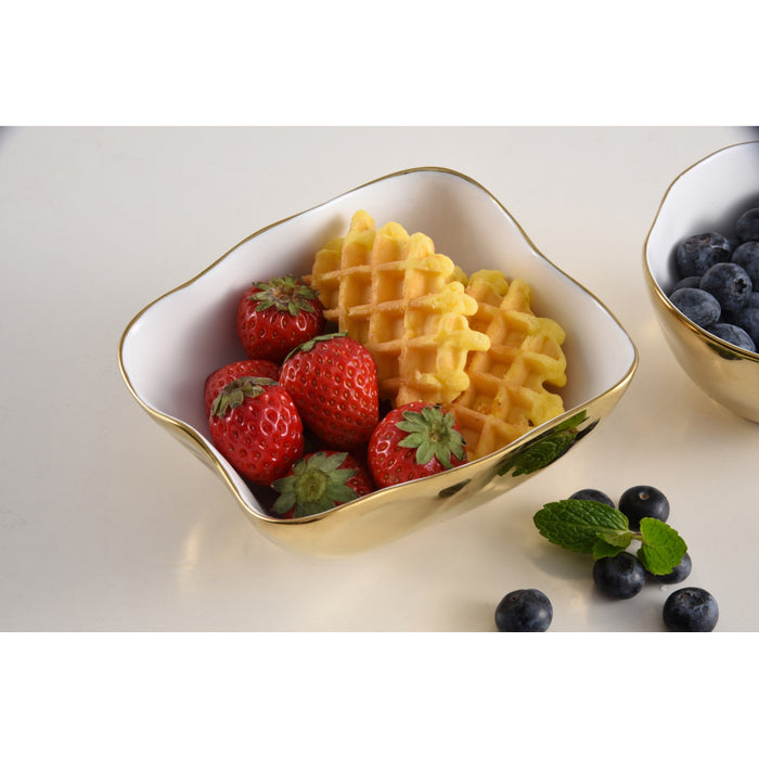 Pampa Bay 5" x 5" Moonlight White-Gold Square Porcelain Snack Bowl - 6/Case - MON2604WG
