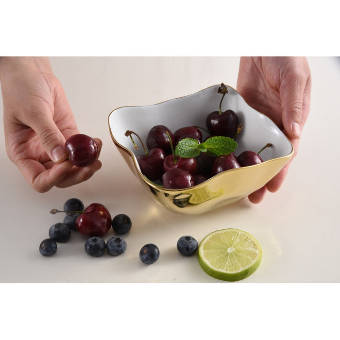 Pampa Bay 5" x 5" Moonlight White-Gold Square Porcelain Snack Bowl - 6/Case - MON2604WG