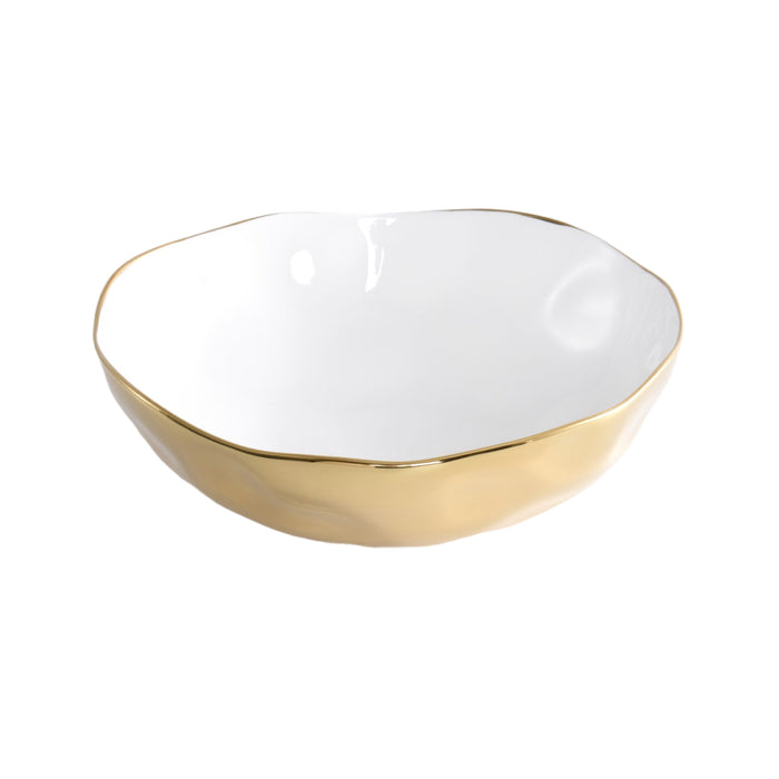 Pampa Bay 12" Moonlight White-Gold Round Porcelain Wide Serving Bowl - MON2743WG