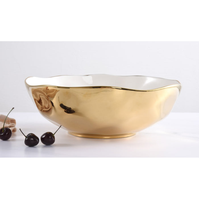 Pampa Bay 12" Moonlight White-Gold Round Porcelain Wide Serving Bowl - MON2743WG