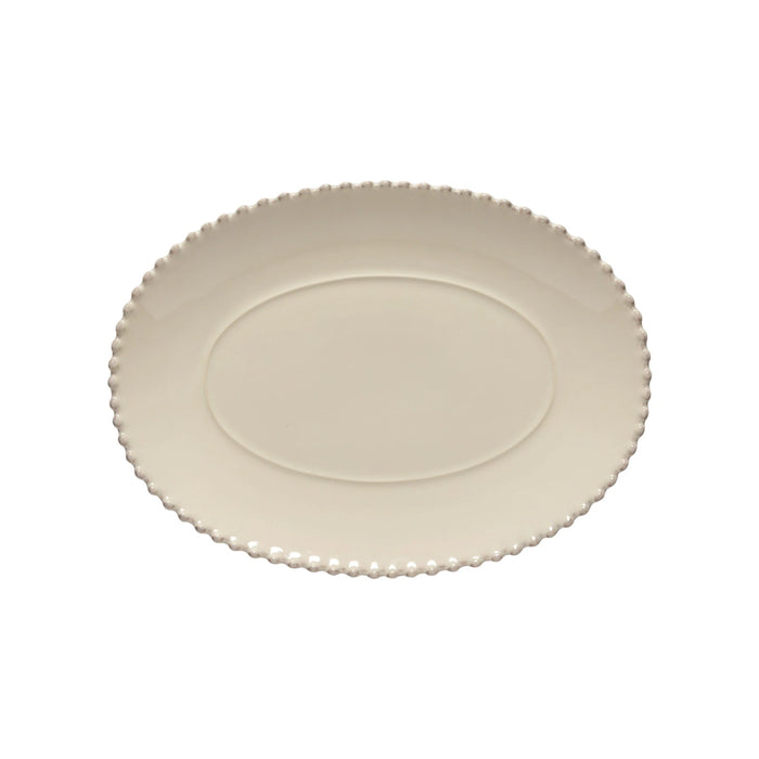 Costa Nova 13.5" x 9.75" Pearl Cream Oval Stoneware Serving Plate - PEA331-CRM