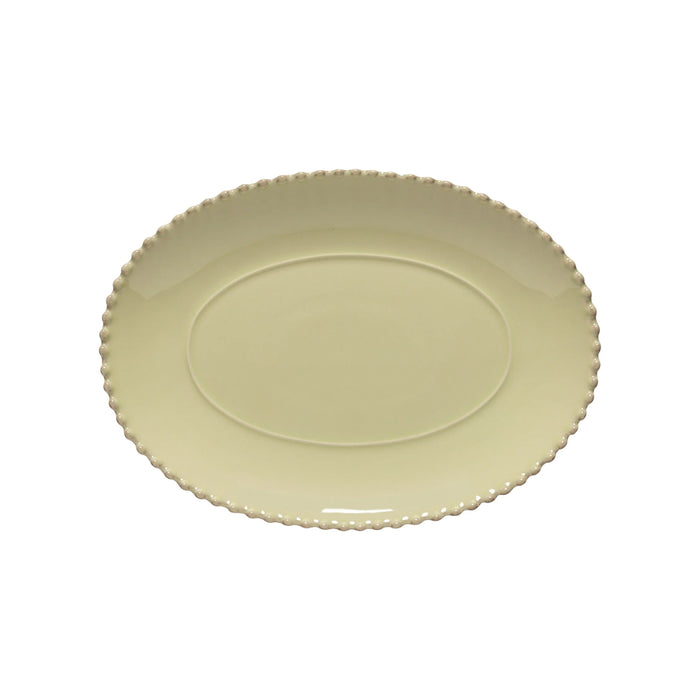 Costa Nova 13.5" x 9.75" Pearl Lily Green Oval Stoneware Serving Plate - PEA331-LLY