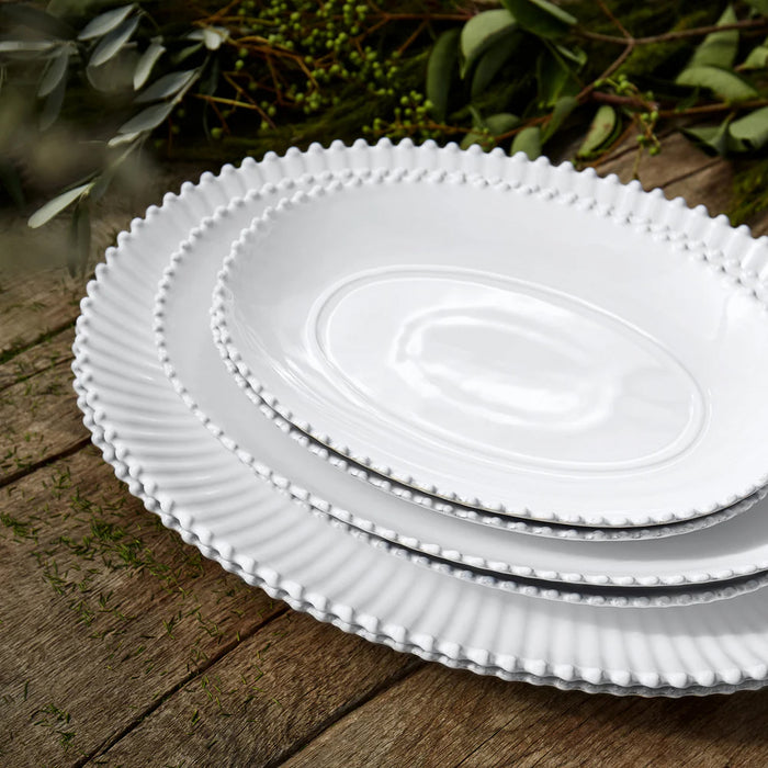 Costa Nova 13.5" x 9.75" Pearl White Oval Stoneware Serving Plate - PEA331-WHI