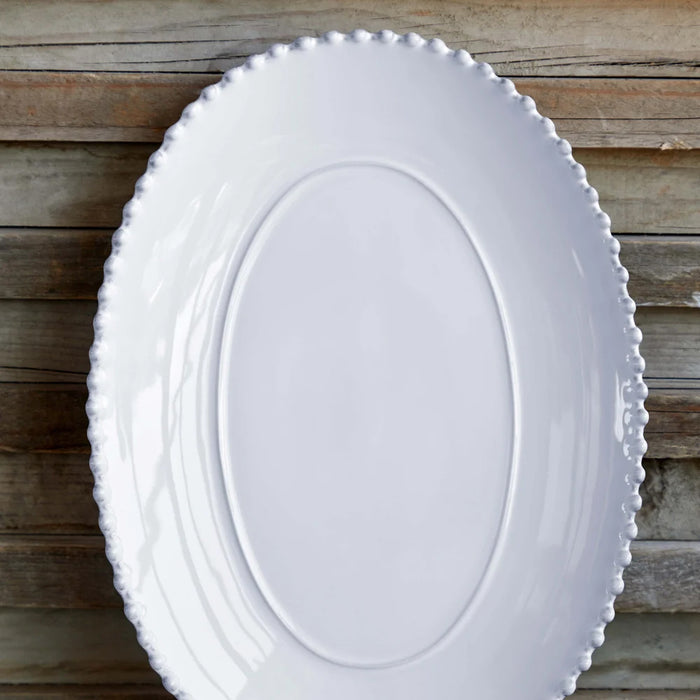 Costa Nova 16" x 11.75" Pearl White Oval Stoneware Serving Platter - PEA401-WHI
