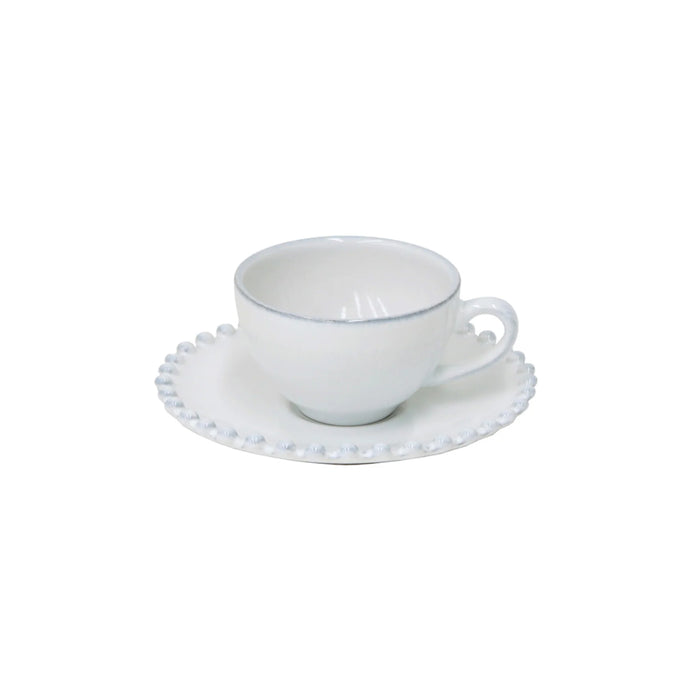 Costa Nova 3 Oz. Pearl White Stoneware Coffee Cup & Saucer - 6/Case - PECS05-WHI