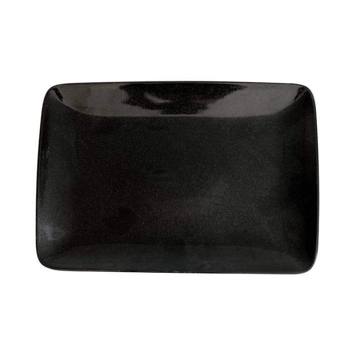 Nella 11.8" x 8.9" Moon Black Rectangular Porcelain Carpaccio Plate - CAR-30 MOON